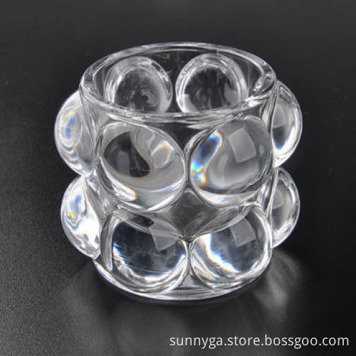 Tea Light Candle Holder Glass with Semicircular Embossed Patterns